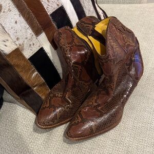 Free People Brown Snake Pattern Ankle Boots